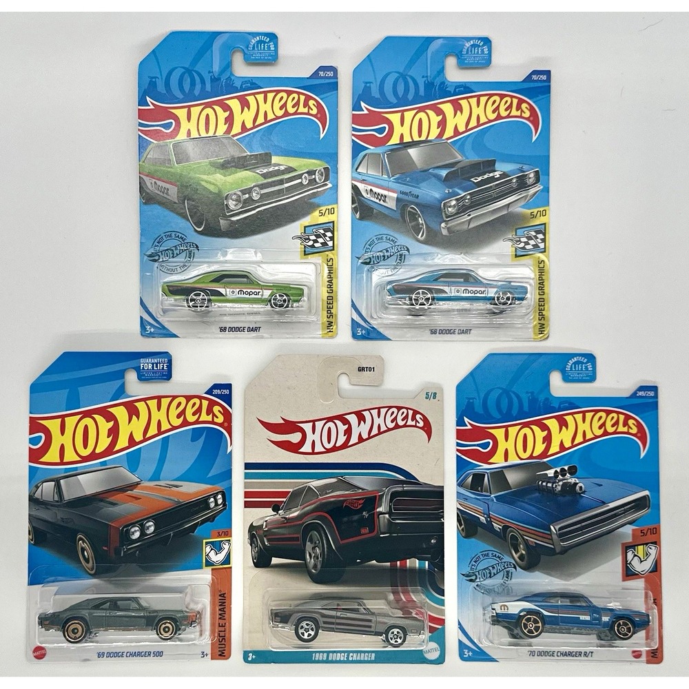 Hot Wheels Dodge Dart & Charger Mopar Lot of 5 HW Speed Graphics Muscle Mania